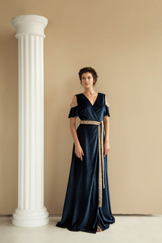 Bead-embellished velvet kimono dress