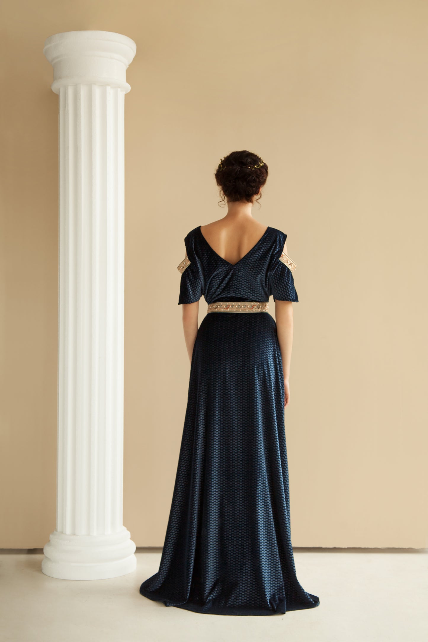 Bead-embellished velvet kimono dress