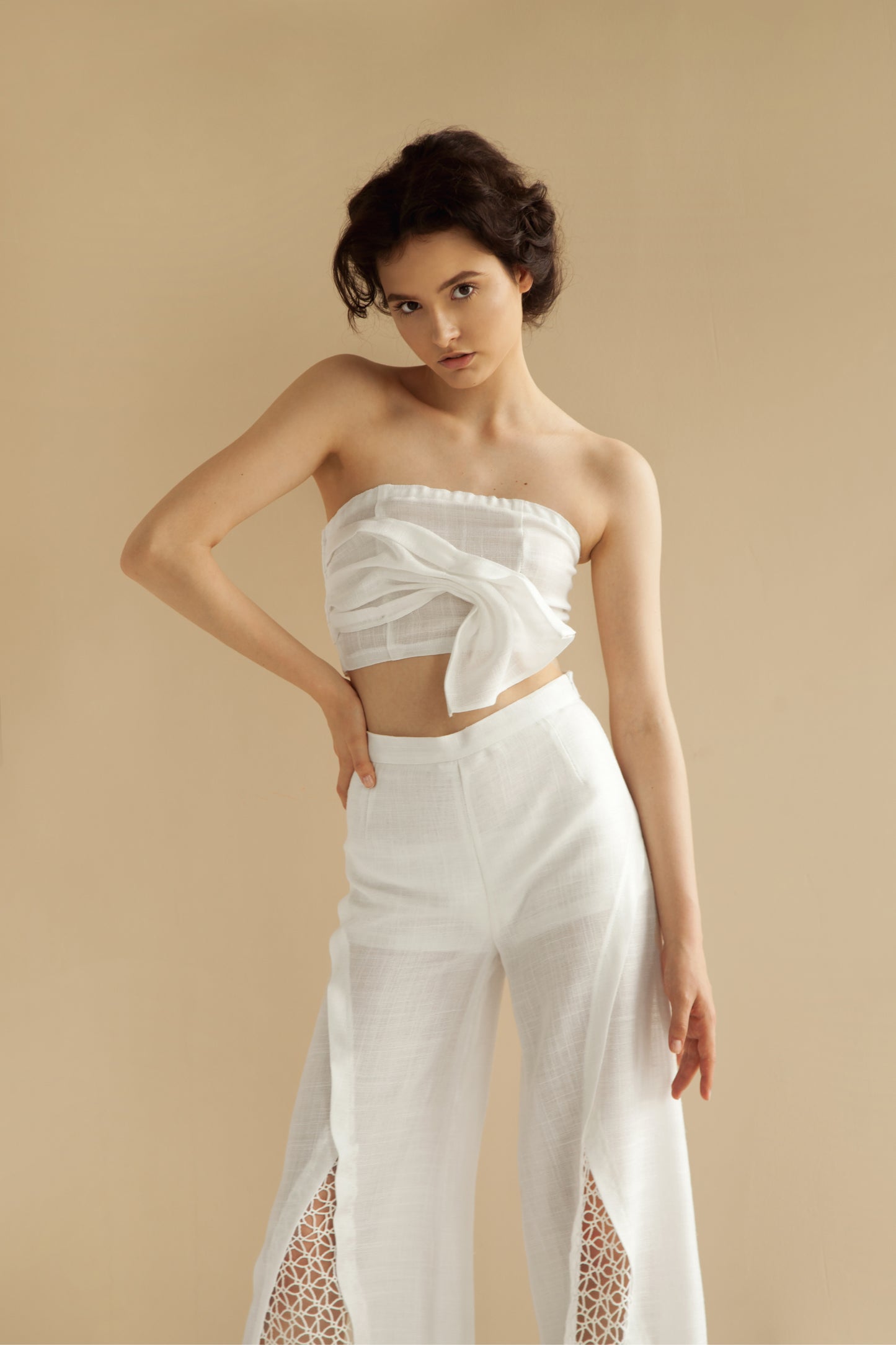 High-rise linen palazzo pants