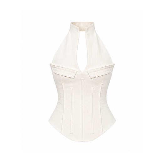 Milky White Denim Corset Top
