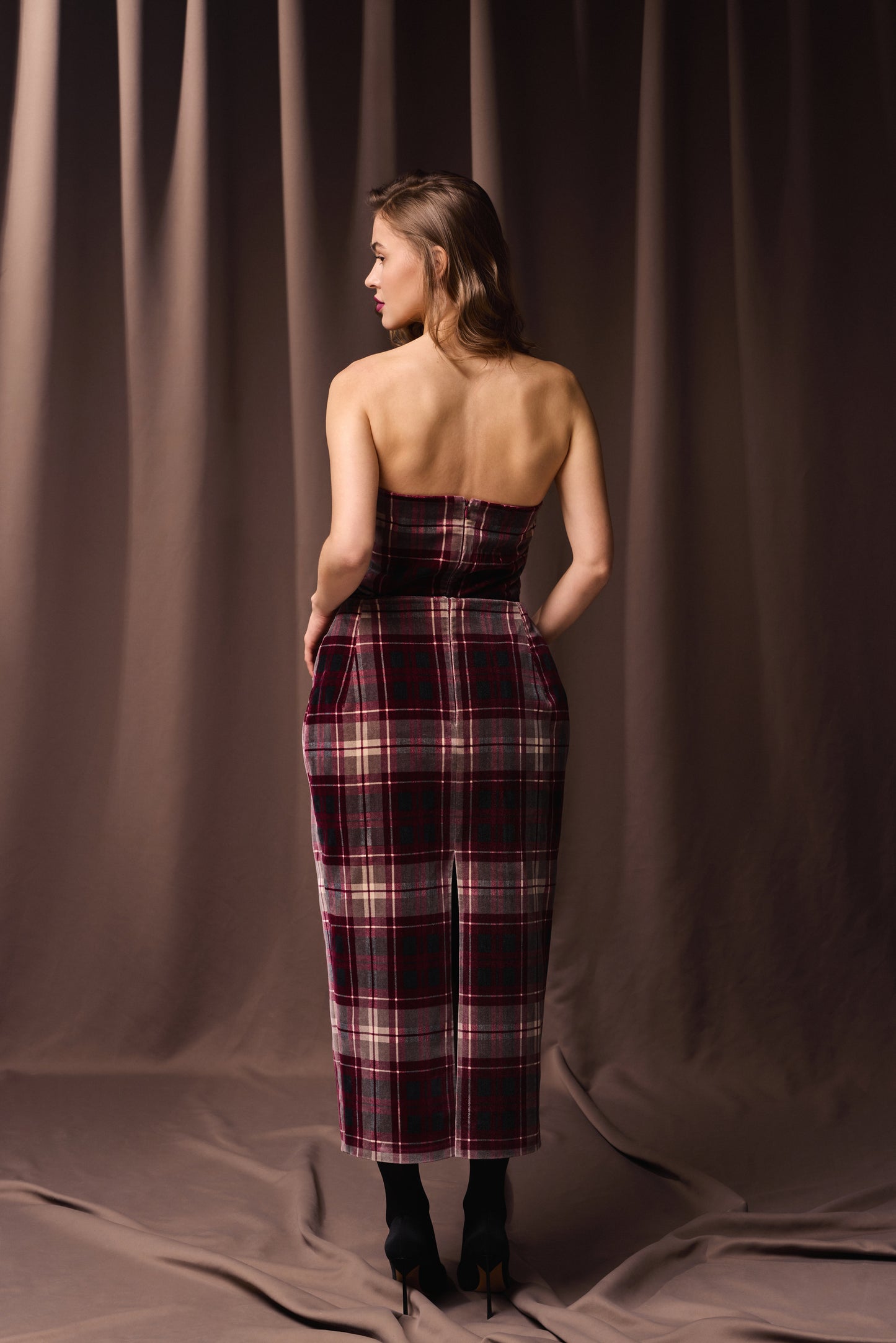 Velvet Midi Tartan Dress